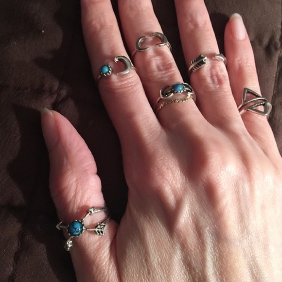 𝅺TURQUOISE and metal rings. Set of 6. Price firm. - Picture 3 of 4